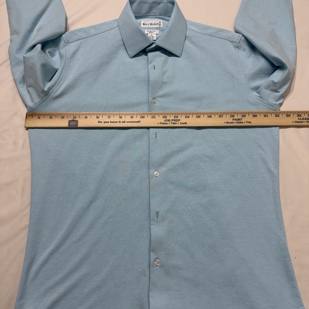 Bill Blass Slim Fit Knit Dress Shirt Mens M Light Blue Stretch 15 32/33 - Picture 5 of 9